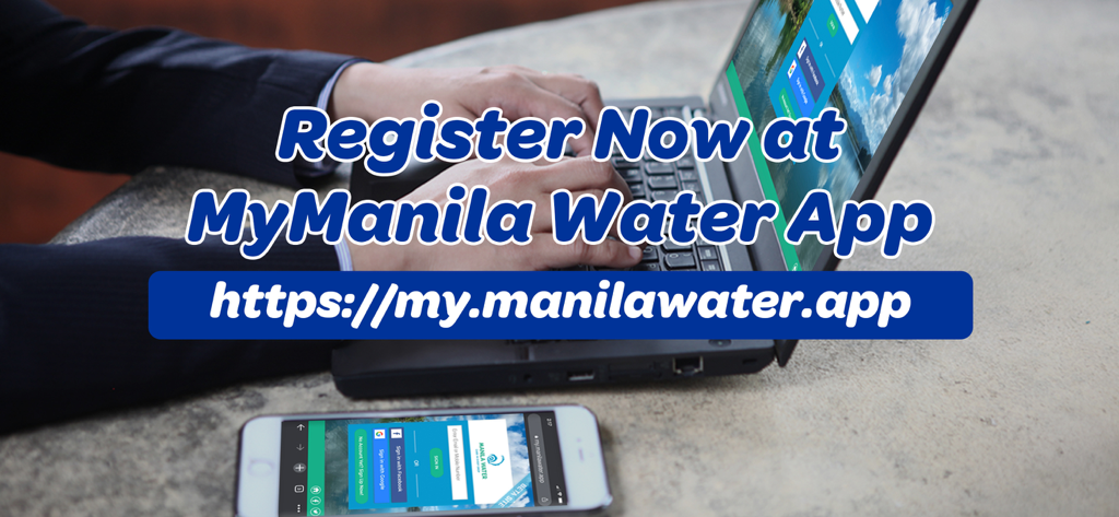 Manila Water App - A person using a laptop and smartphone to register for the Manila Water App
