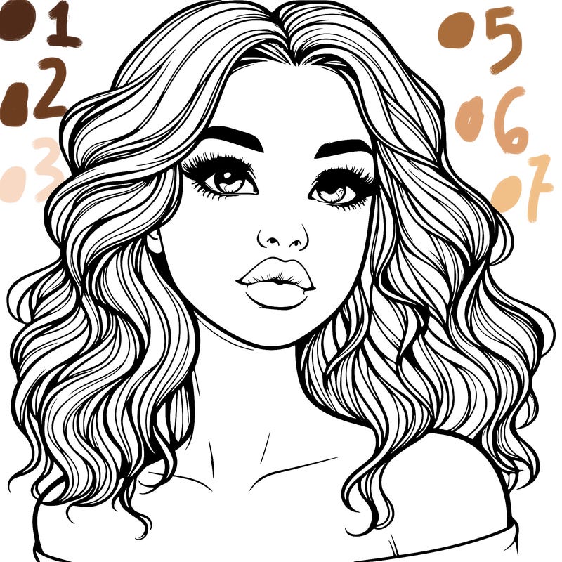 realistic girl with wavy hair and lips