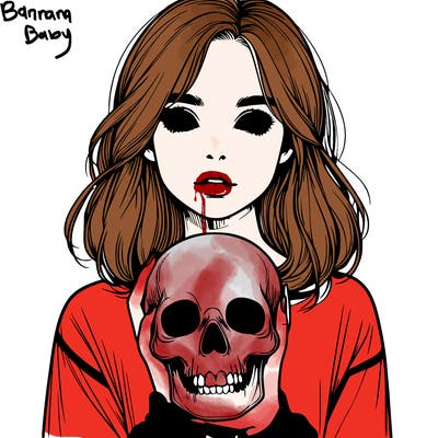 realistic girl holding a skull