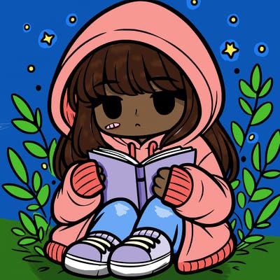 girl in oversized hoodie reading a book