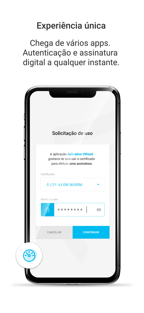 Schermata dell'app mobile VIDaaS che mostra una richiesta di firma digitale per un certificato e-CPF basato su cloud.