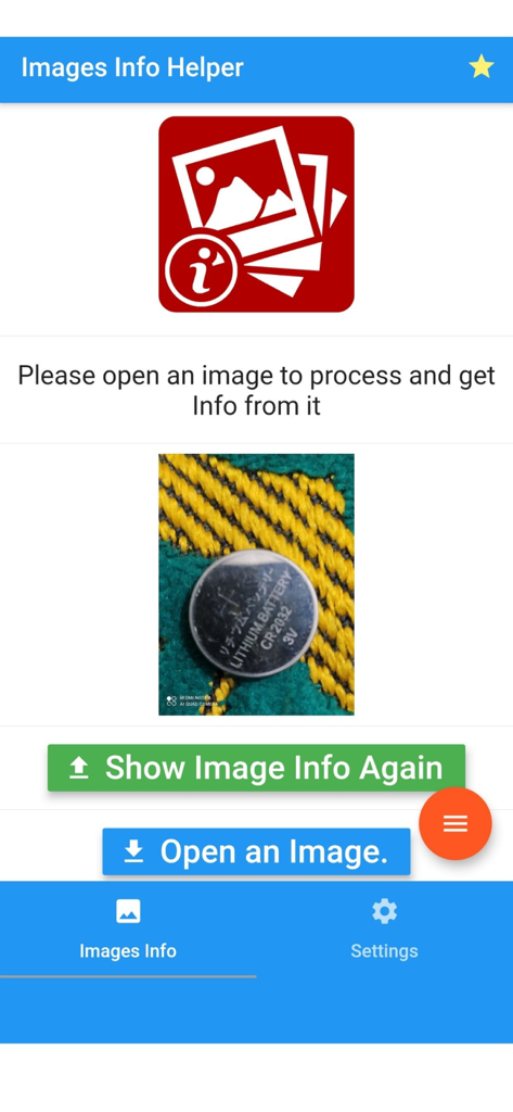 Read Image Info EXIF - Main interface of the Read Image Info EXIF app with an option to open images and extract metadata.