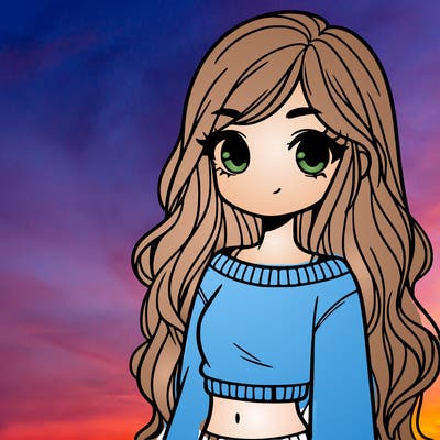 girl with long hair and a crop top with a sweater