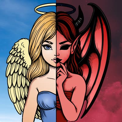 realistic angel half demon