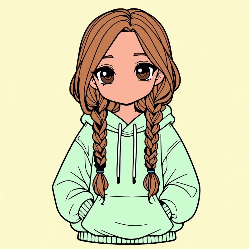 a realistic girl with a oversized hoodie and she has braids