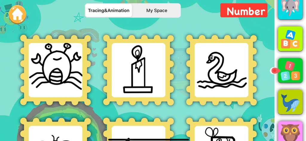 Kids Drawing, Doodle Painting - Zeichen- und Animationsmenü in der Kindermal-App mit einfachen Objektzeichnungen
