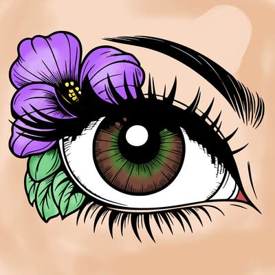 realistic eye with flower