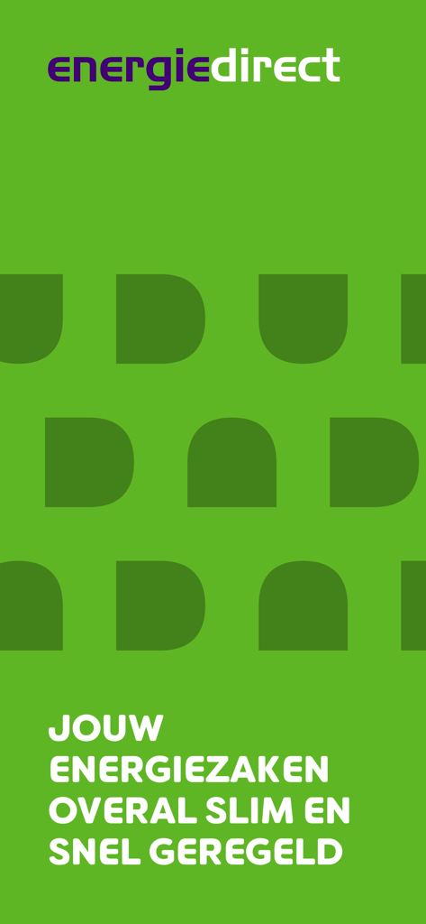 Regelneef - energiedirect - Energiedirect app splash screen with green background and Dutch text about managing energy matters smartly and quickly.