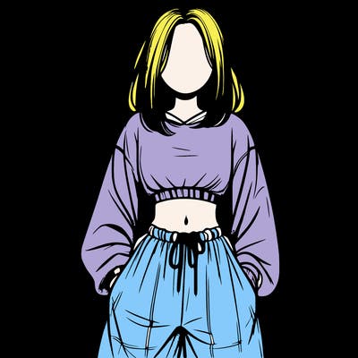 realistic girl faceless with baggy pants and a crop top