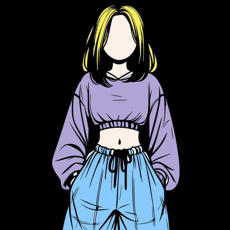 realistic girl faceless with baggy pants and a crop top