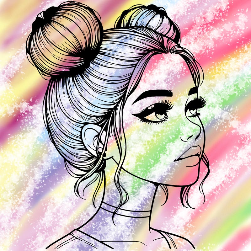 realistic girl with buns on the top of her head