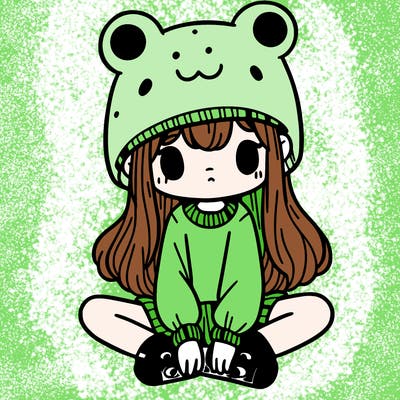 a girl wearing a frog hat and some frog socks