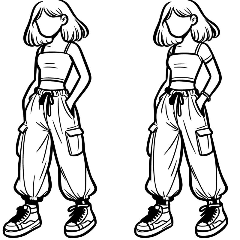 girl in baggy pants and a crop top with hand in her pockets