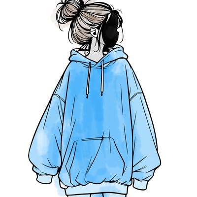 realistic girl with a oversized sweatshirt on and a bun