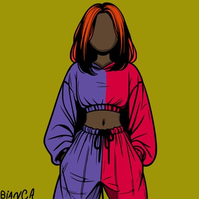 realistic girl faceless with baggy pants and a crop top