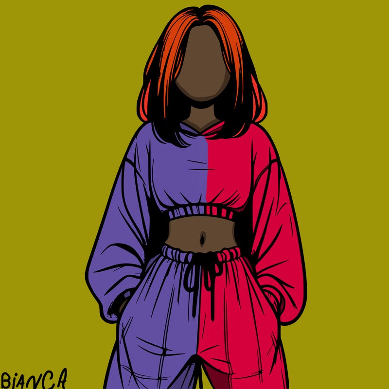 realistic girl faceless with baggy pants and a crop top