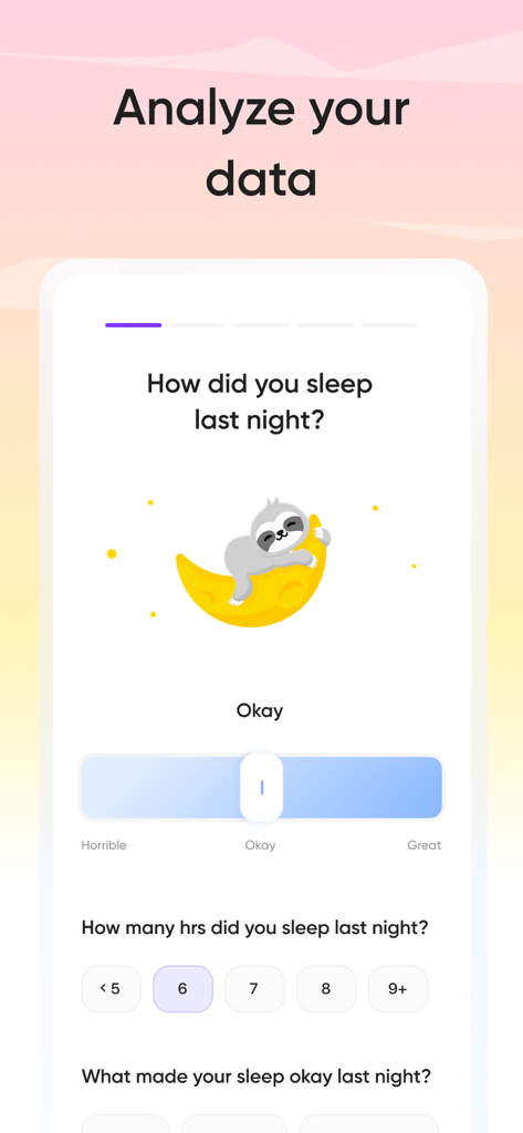 Hapday app screen for tracking sleep quality and hours slept