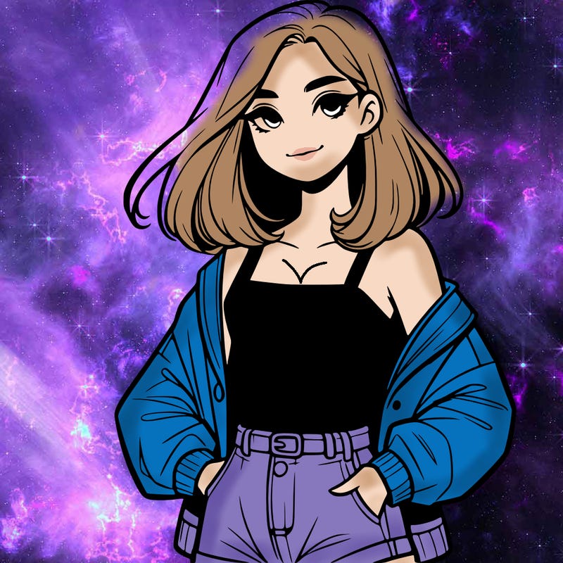 a realistic girl with a crop top and short shorts in an open jacket