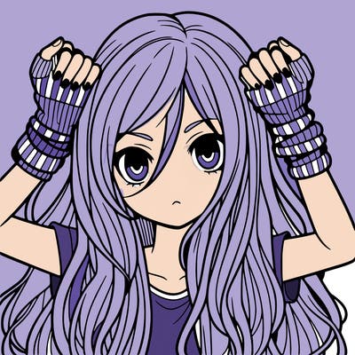 long haired girl with fingerless gloves
