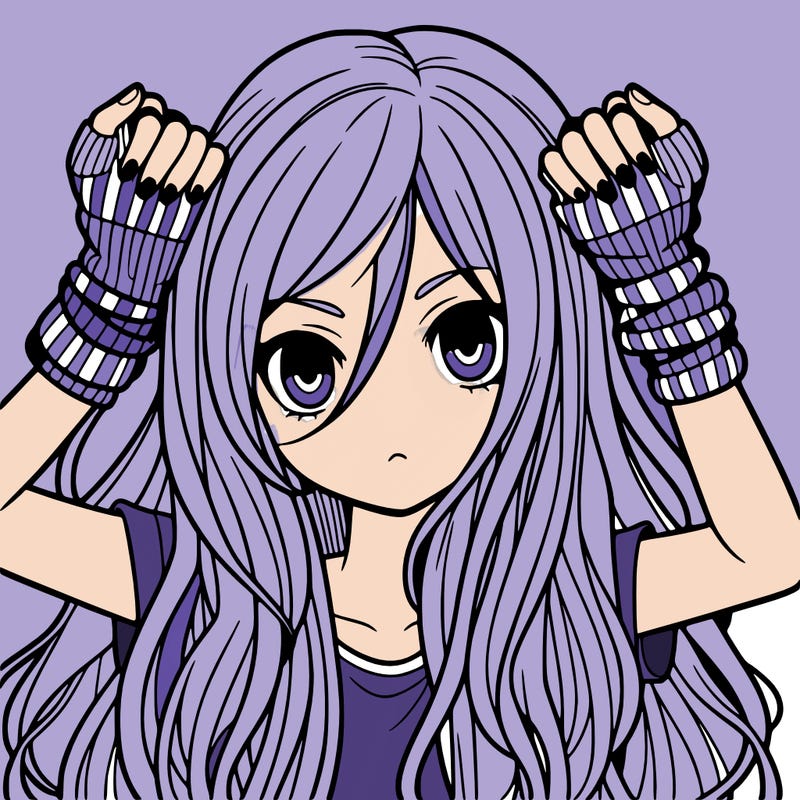 long haired girl with fingerless gloves