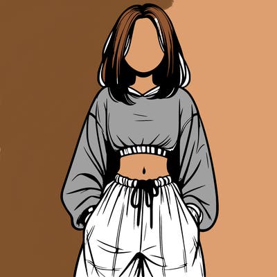 realistic girl faceless with baggy pants and a crop top