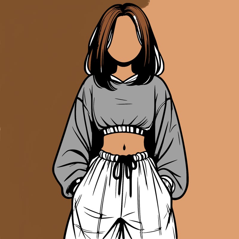 realistic girl faceless with baggy pants and a crop top