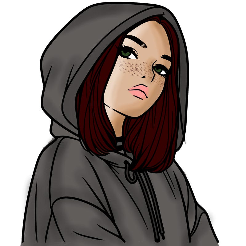 a realistic girl in a hoodie