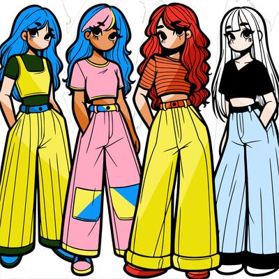 girls with wide pants and a croc top