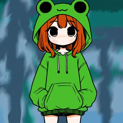 girl with baggy sweatshirt and frog hood