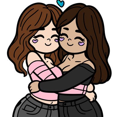 two females (pride month) hugging
