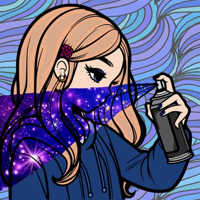 a realistic girl spray painting