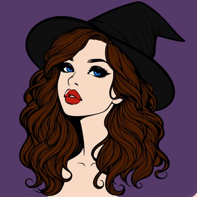 realistic witch girl with wavy hair and lips