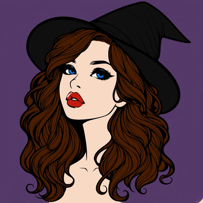 realistic witch girl with wavy hair and lips