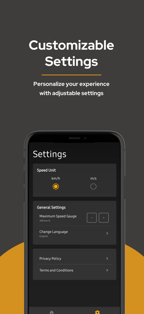 GPS Speedometer MPH - Speedify - Settings screen of the Speedify GPS Speedometer app displaying options to change speed units and language