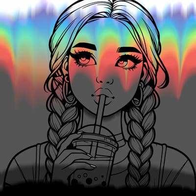realistic girl with braided hair drinking boba