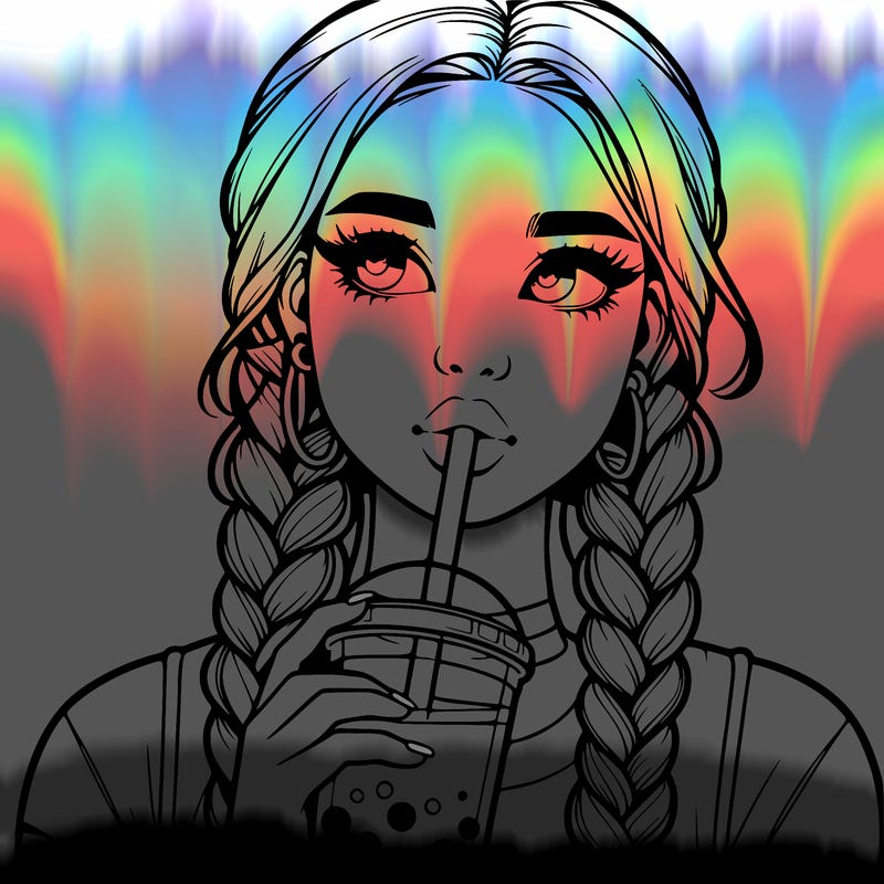 realistic girl with braided hair drinking boba