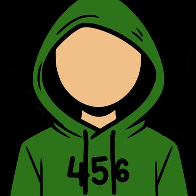 a person with non face waering a hoodie with a 456 symbol