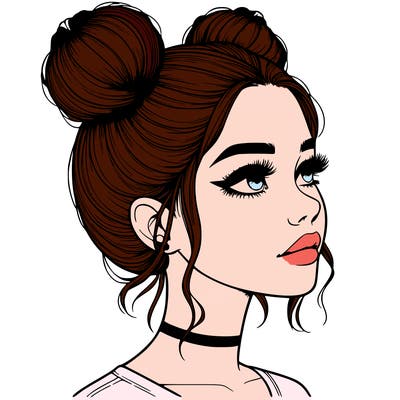 realistic girl with buns on the top of her head