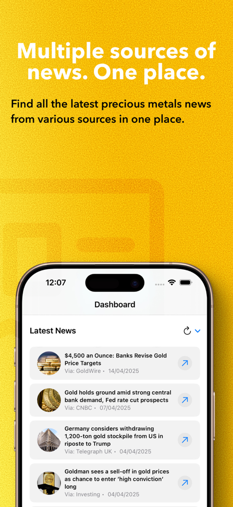 Vaultastic - Vaultastic app dashboard showing a consolidated newsfeed for the latest precious metals and gold investment news
