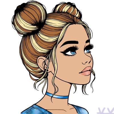 realistic girl with buns on the top of her head