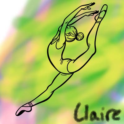 gymnast doing a leap in a leotard with a bent back leg