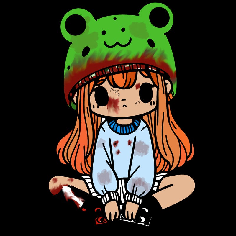 a girl wearing a frog hat and some frog socks