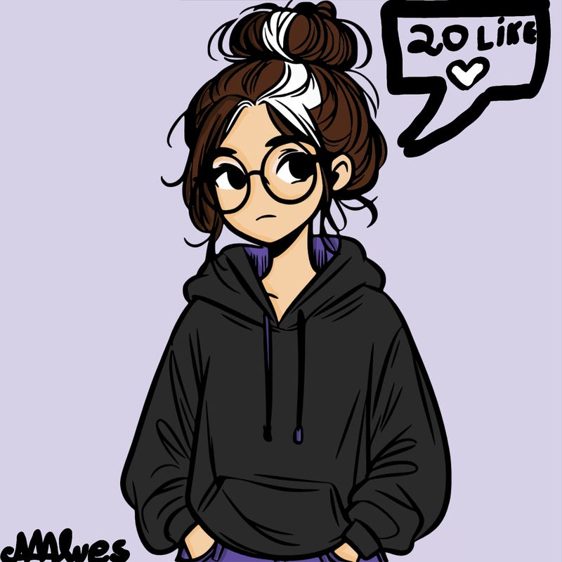 teen girl with a messy bun and glasses wearing a loose hoodie and jeans