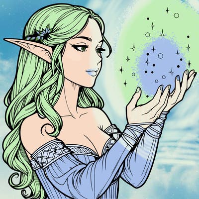 realistic elf girl doing magic
