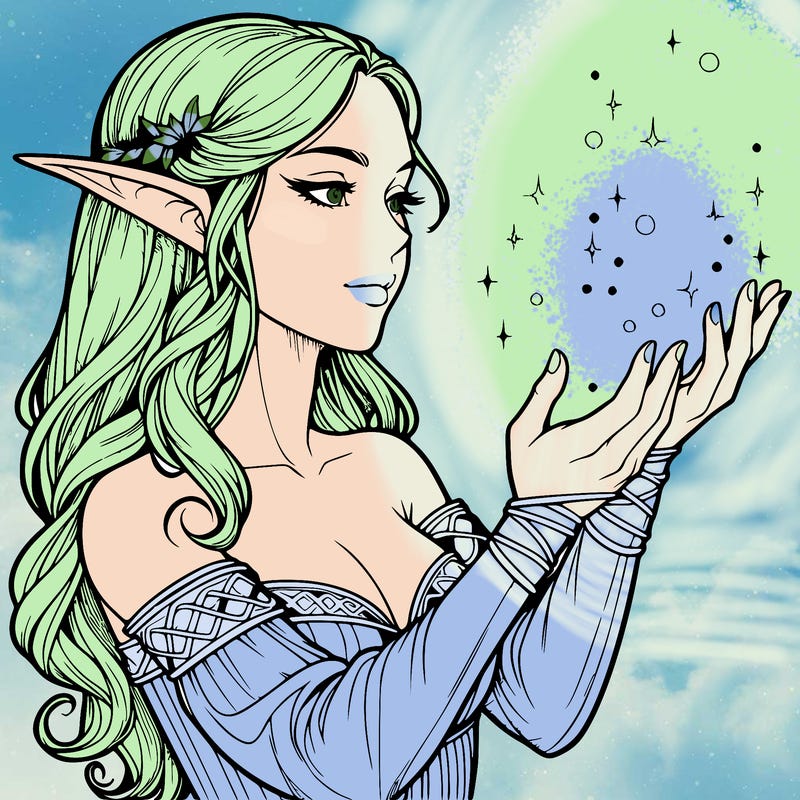 realistic elf girl doing magic