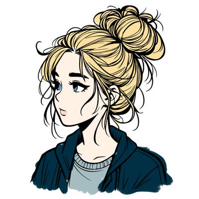 realistic teenage girl with a messy bun