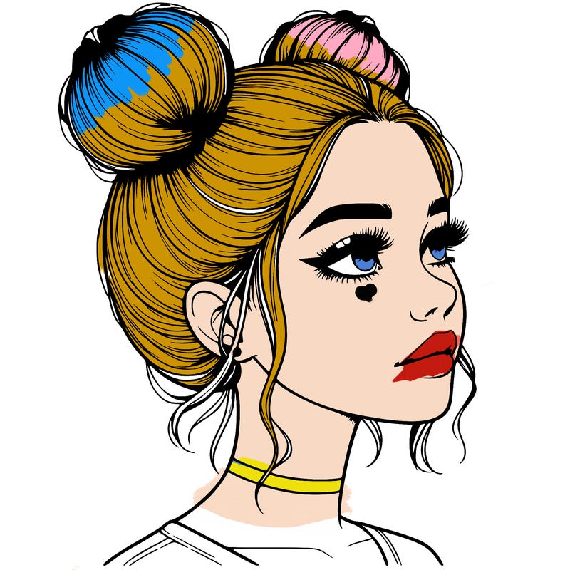 realistic girl with buns on the top of her head