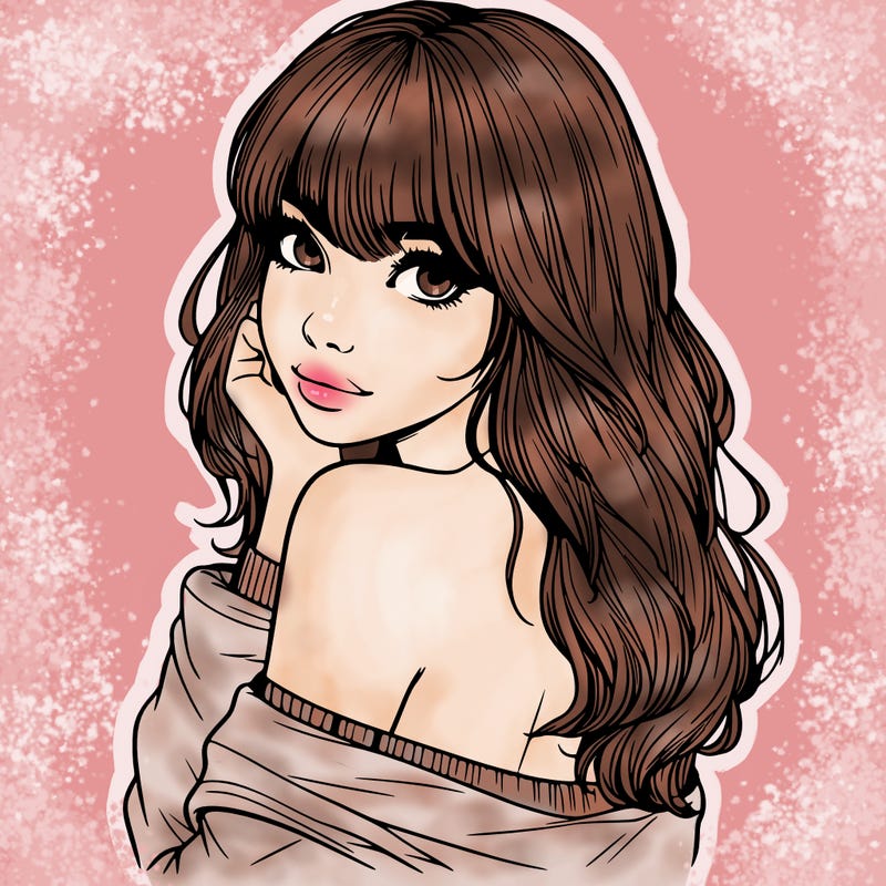 realistic girl with bangs looking over her shoulder