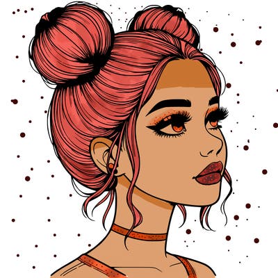 realistic girl with buns on the top of her head