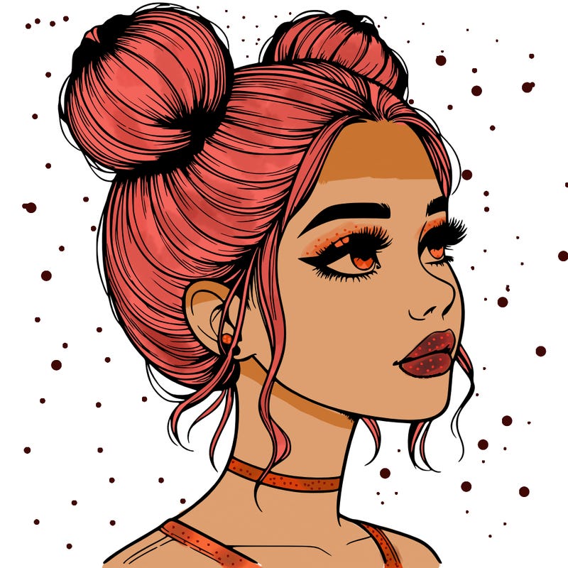 realistic girl with buns on the top of her head